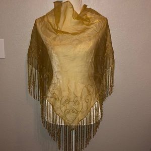 Gold sheer triangle scarf with iridescent beads